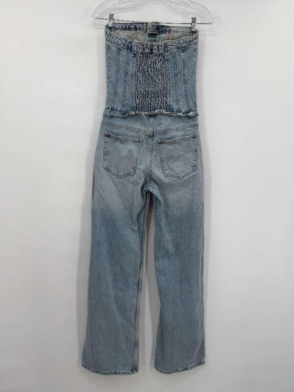 ZARA Denim Corset Jumpsuit Strapless Wide Leg Jeans Women’s XS Trendy Y2K - Picture 5 of 12